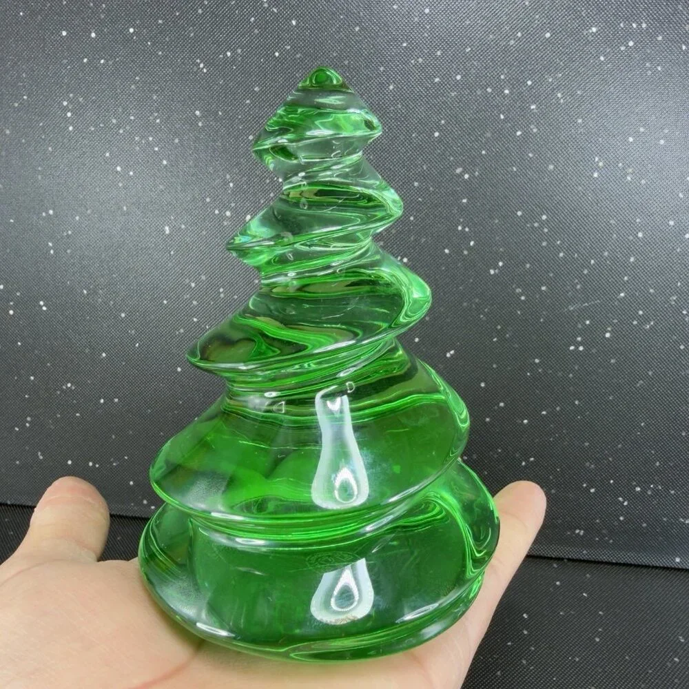 BACCARAT Crystal Green‎ Christmas Tree Figurine Noel Enchanting Eye Fir Signed